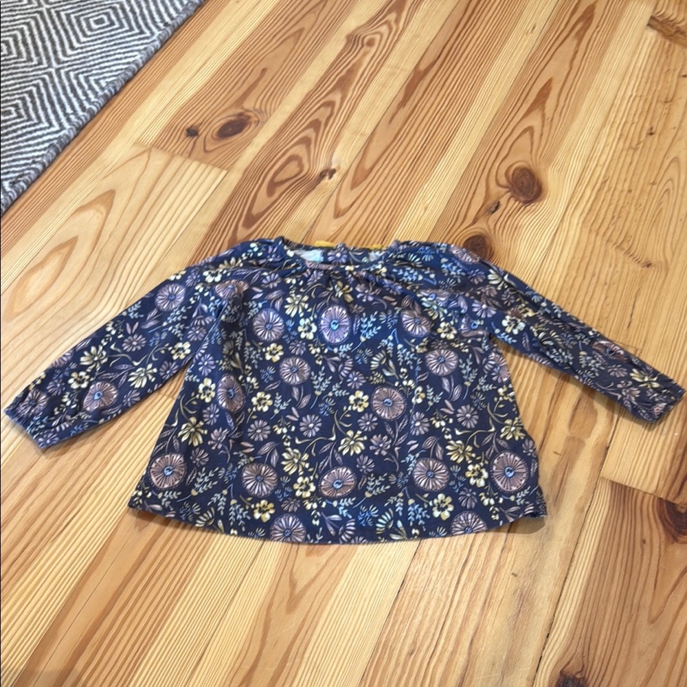 Cynthia Rowley Navy and Yellow Floral Blouse